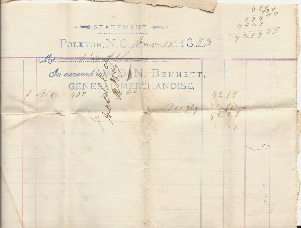 November 18, 1883 — DN Bennett General Merchandise